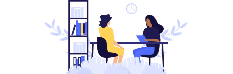 An illustration of a landlord interviewing an applicant.