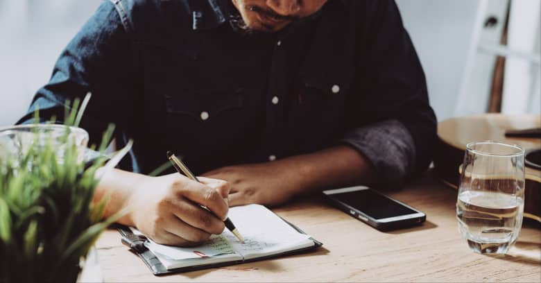 Person looking over checklist