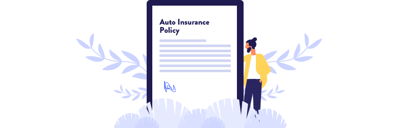 An illustration of a young man reviewing his coverage is making sure his accident is covered under his auto insurance policy.