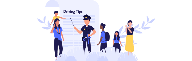 An illustrated image of a police teaching driving tips. 