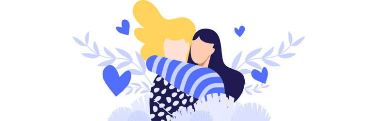 An illustration of two women hugging each other.