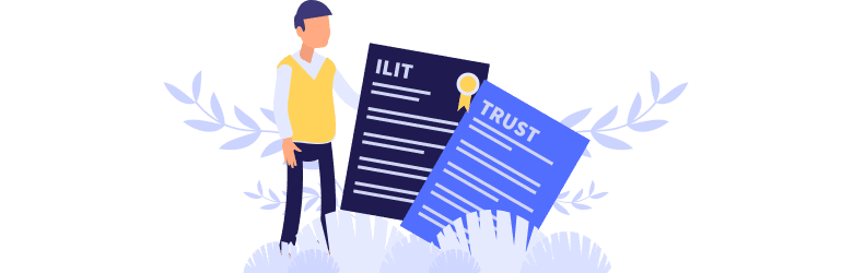 An illustrated image of a man and two documents of ILIT and trust.