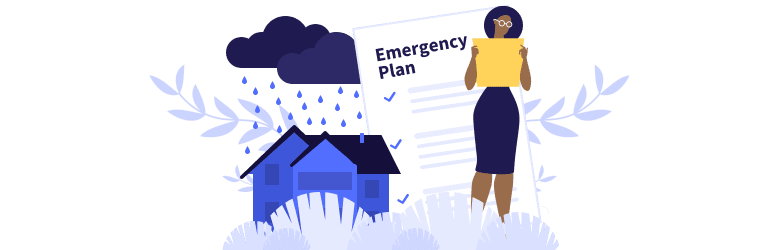 An illustrated image of a woman reviewing an emergency plan list. 