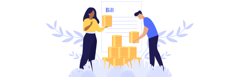 An illustration of a husband and wife paying their bills together.