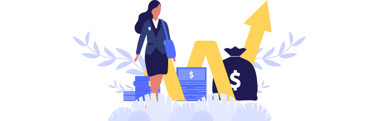 An illustration of a woman looking a new ways to invest her money.