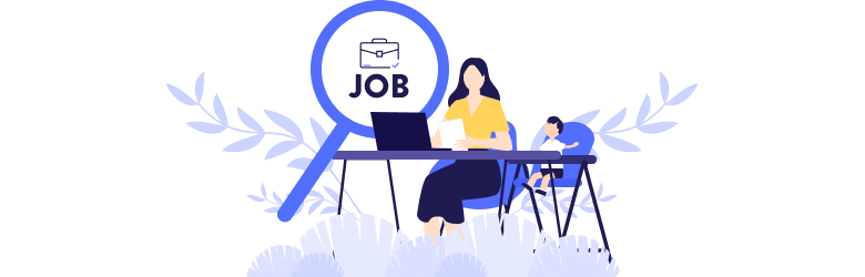 An illustration of a mother looking for a remote job.
