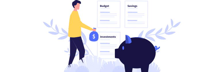 This is an illustration of a young Millennial planning ways to budget, save and invest better in the upcoming year.