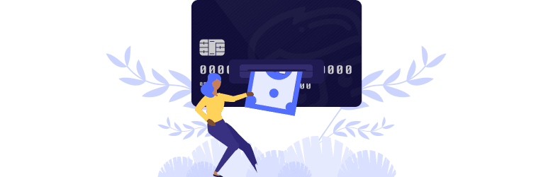 An illustration of a woman redeeming her cash back rewards.