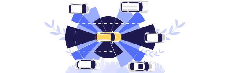 An illustrative image of the differences between car with advanced technology and regular cars on the road. 