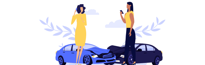 An illustration of two drivers on their phones after getting into a car wreck.