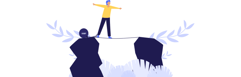 An illustration of a person walking on a tightrope and avoiding mistakes and pitfalls of using a loan for college.