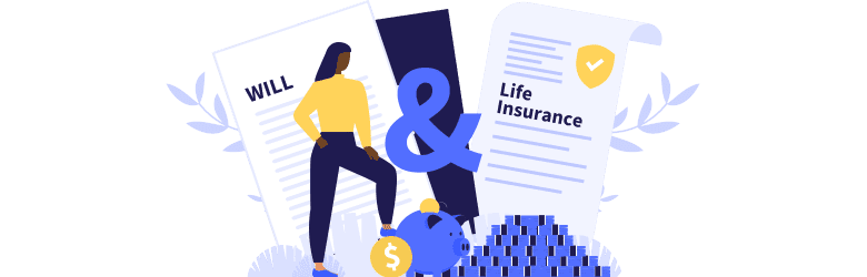 A woman is learning how life insurance complements a will.