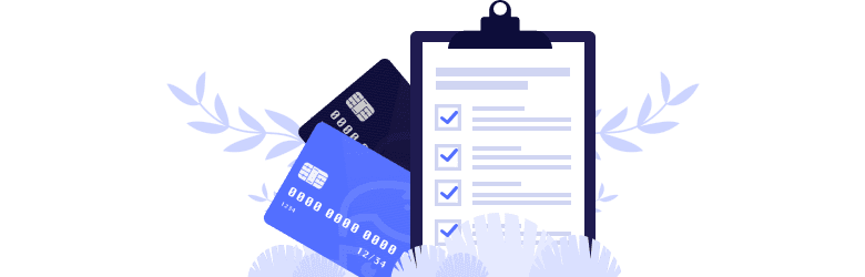 An illustrative image of a checklist board containing list of important factors to consider when choosing credit cards.