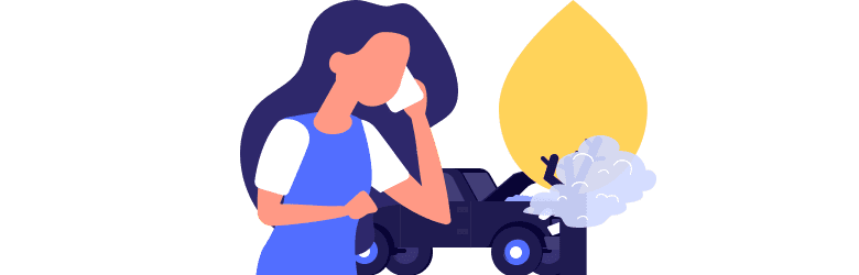 An illustration of an anxious driver contacting her insurance provider to file for compensation.