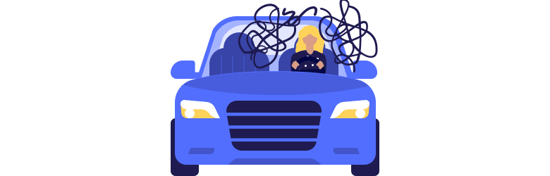 An illustration of an anxious driver driving.