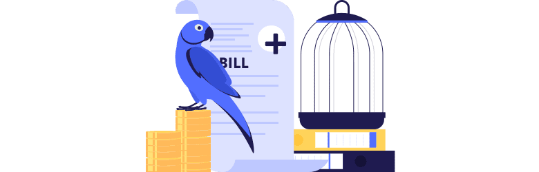 An illustration of a parrot and pet veterinary bills.