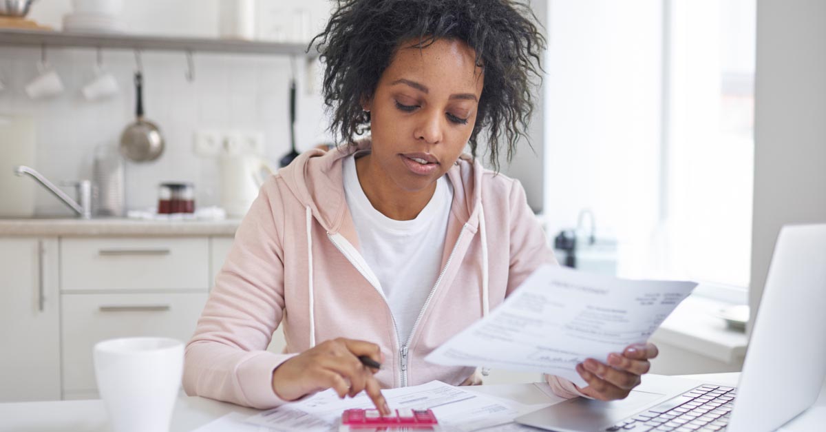 Woman looking through finances