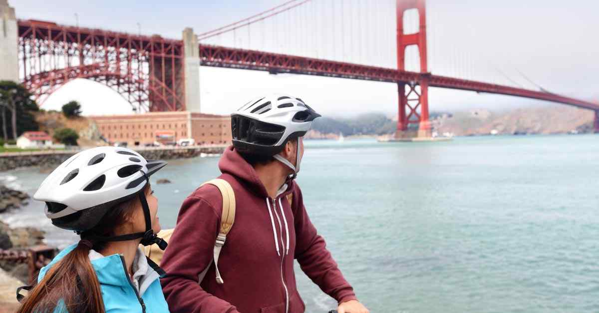 Couple riding bikes