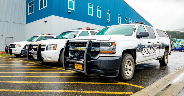 Police cars at a facility in Alaska