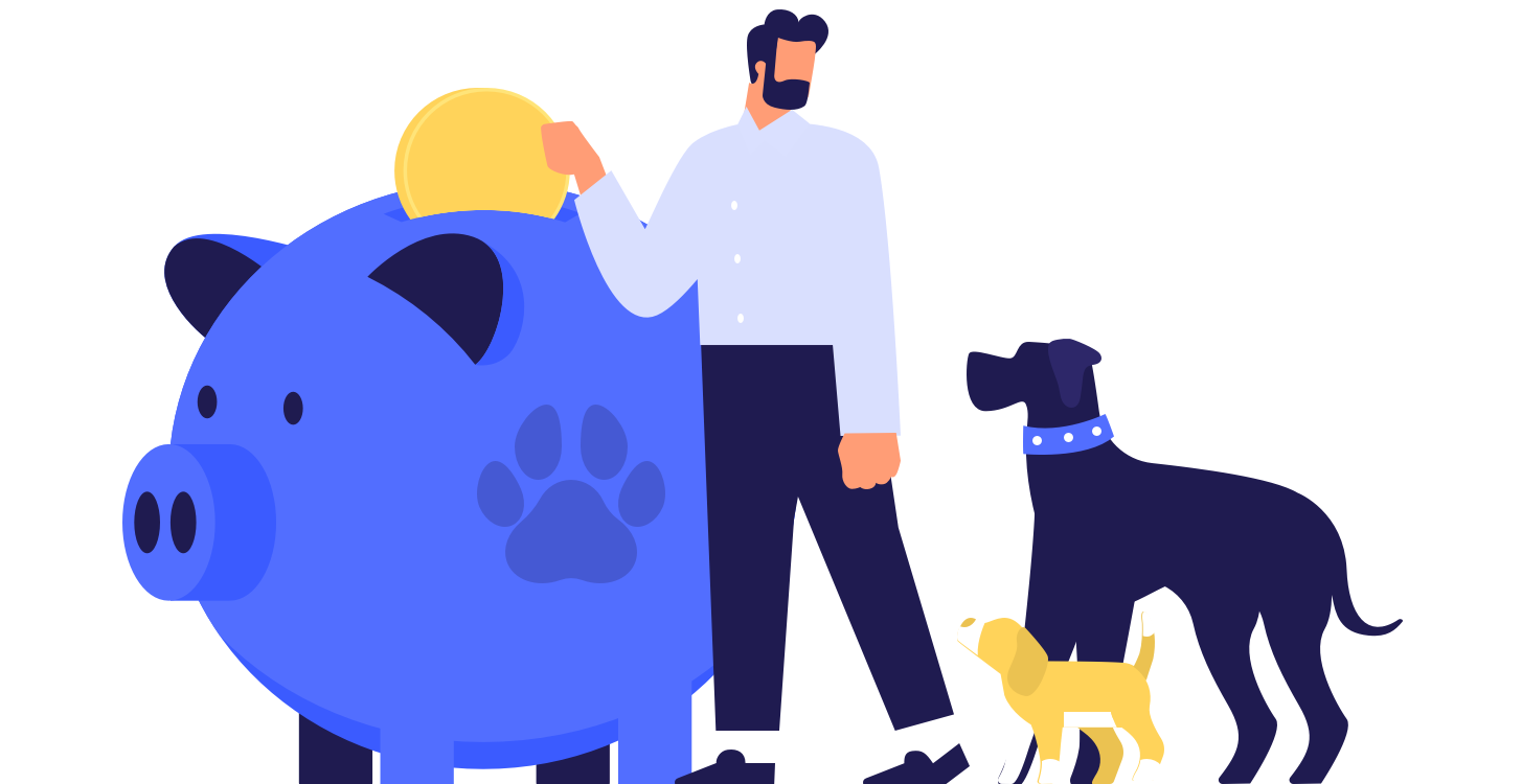 An illustration of a pet owner saving on pet expenses.
