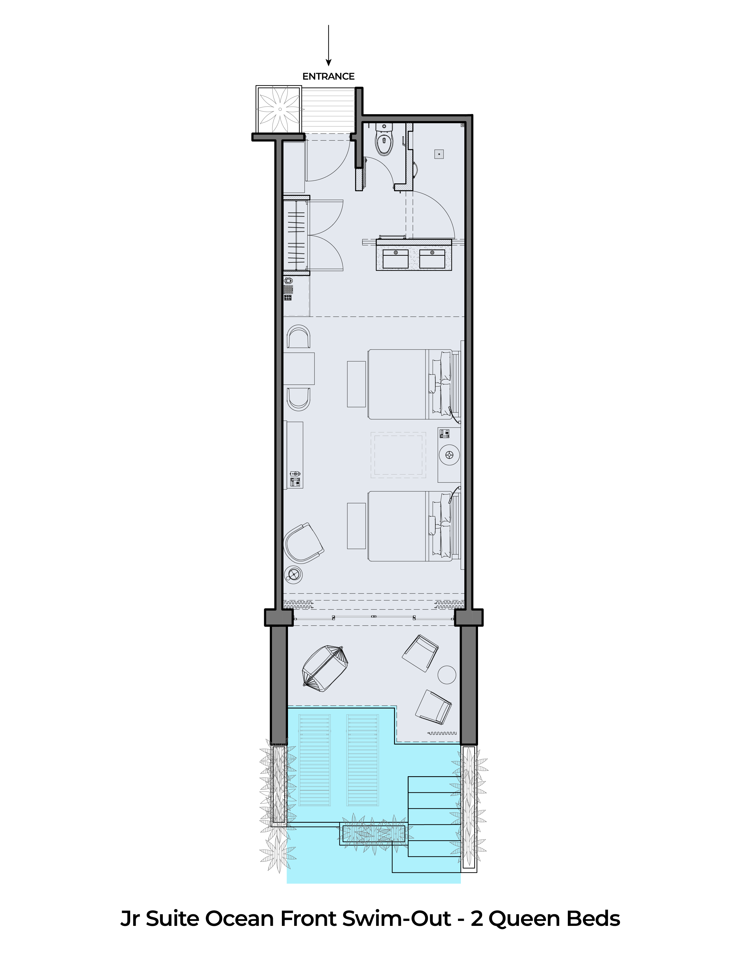 Jr Suite Ocean Front Swim Out 2 Queen Floor Plan