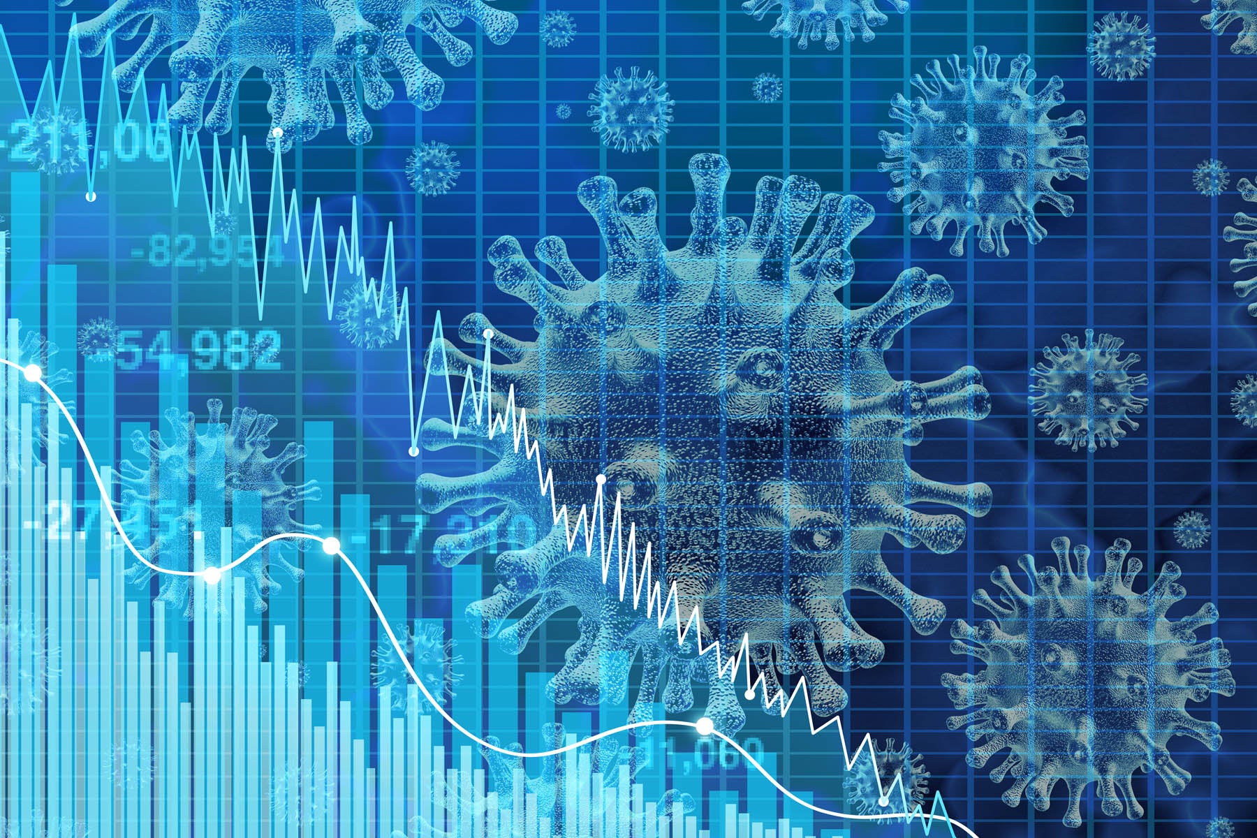 blue graph with COVID-19