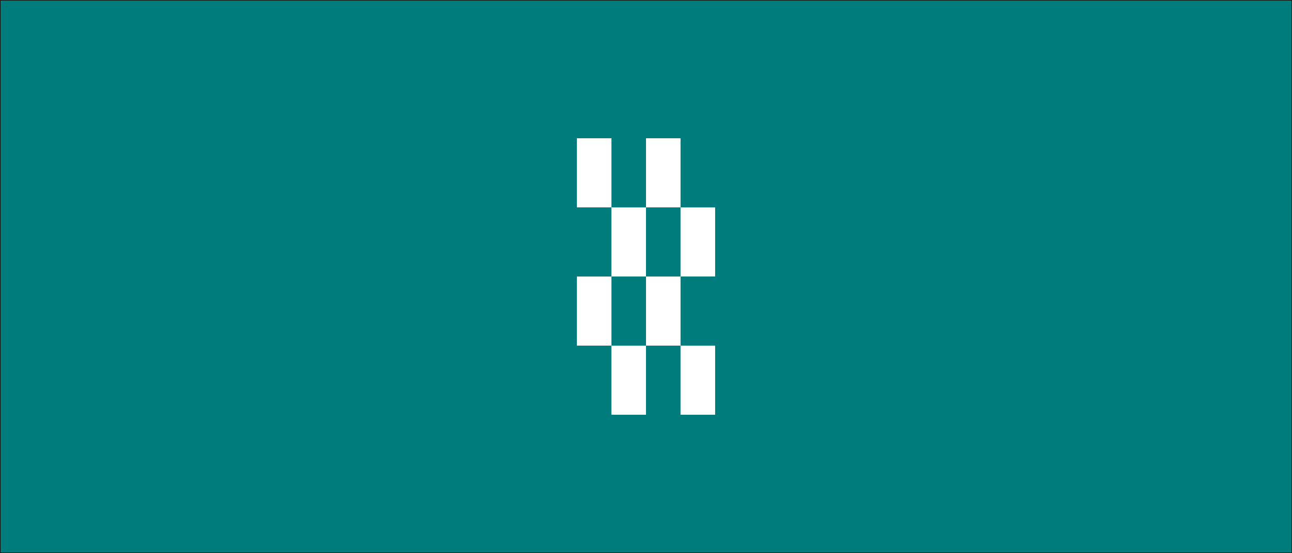 The logomark alone: a narrow vertical checkerboard of white pixel cells centered on a brand cyan field