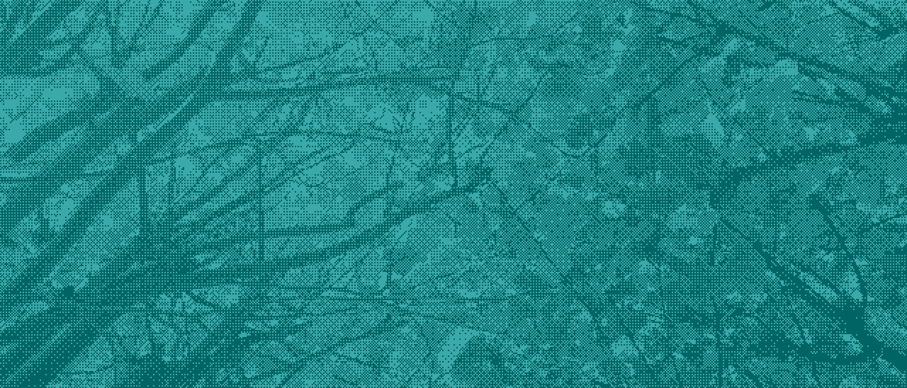 Cyan halftone photograph of autumnal tree branches