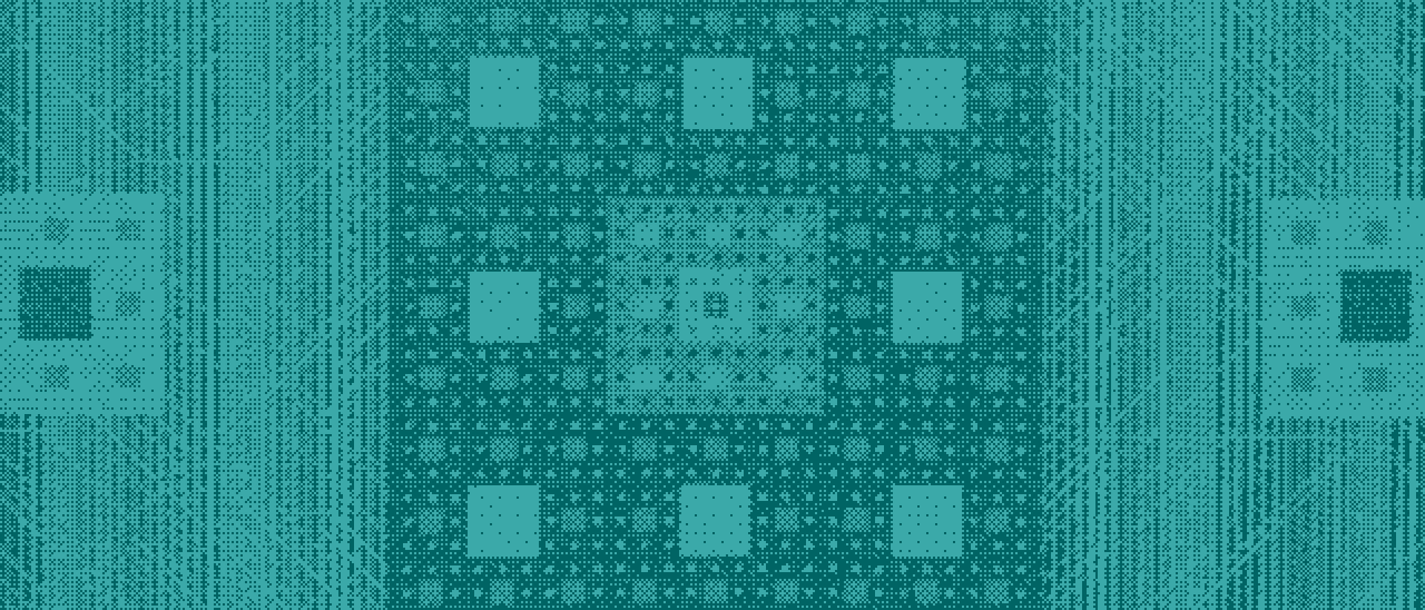 Cyan halftone photograph of an artwork resembling a circuit board