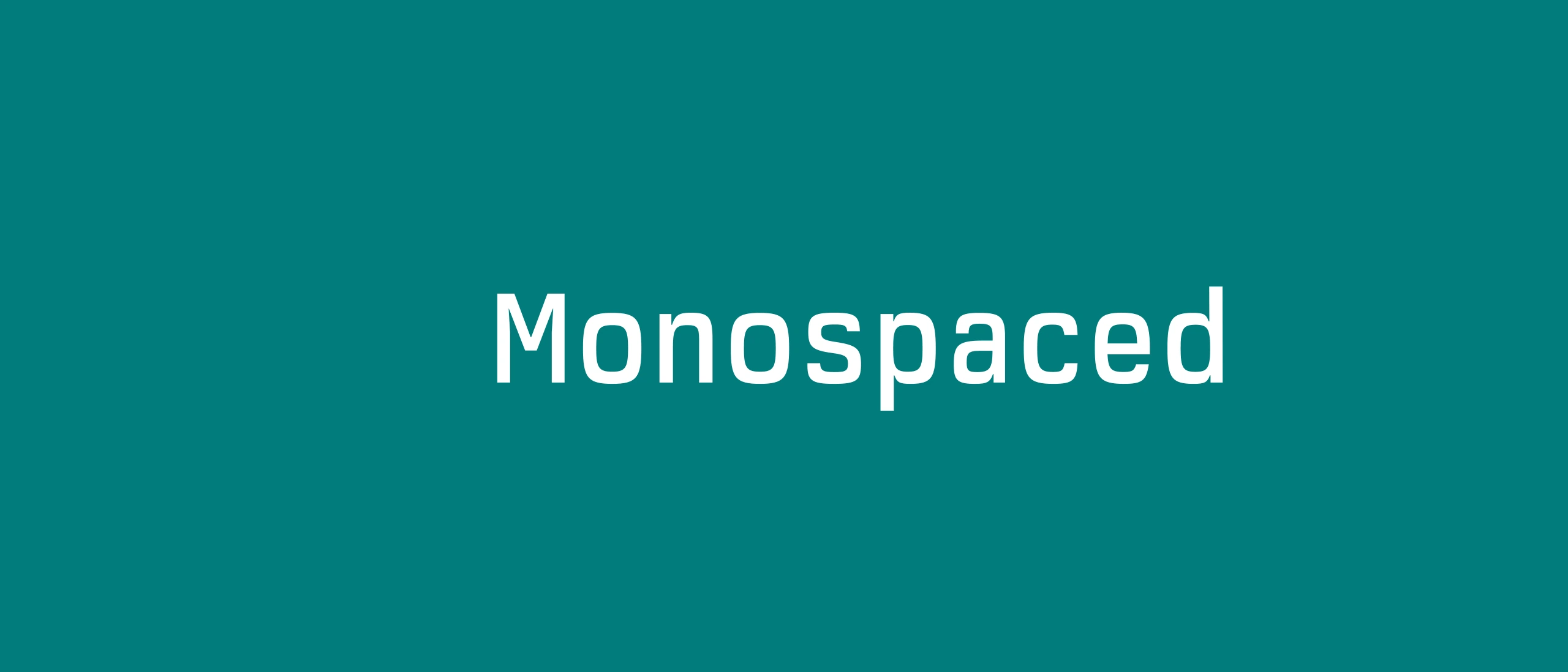 The Monospaced wordmark in white monospaced type beside the checkered pixel logomark, on a brand cyan field