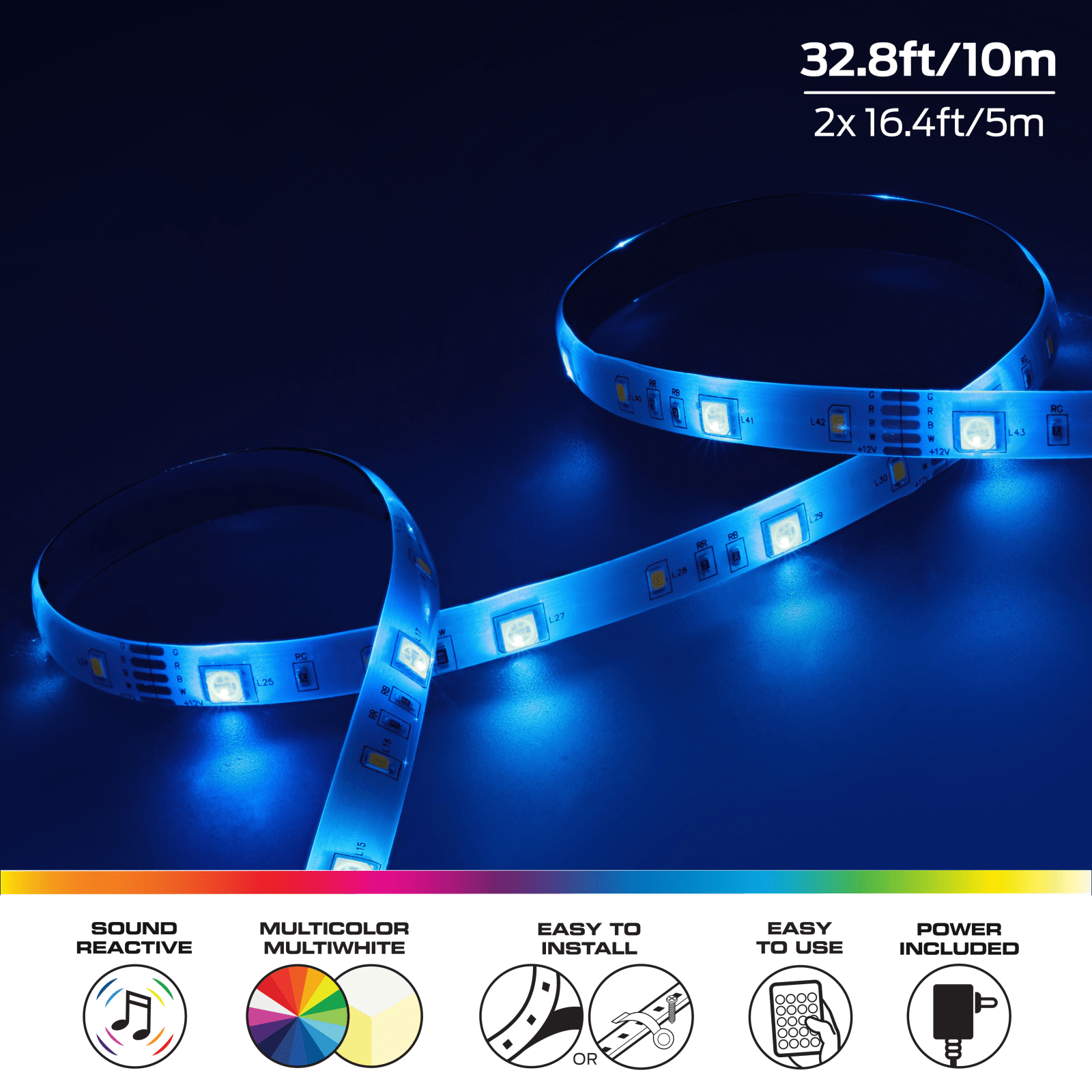 MONSTER ILLUMINESCENCE BASIC LIGHT STRIP 2X 5M RGB+W SOUND REACTIVE INT - Couleur Standard