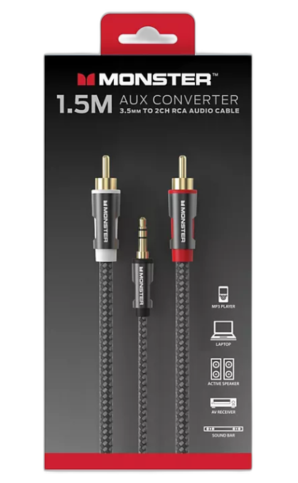 MONSTER CABLE ESSENTIAL JACK 3.5MM/2 RCA 1.5M - Couleur Noir