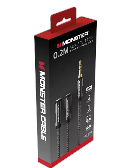 MONSTER CABLE ESSENTIAL REPARTITEUR JACK 3.5MM M/2F 0.15M - Couleur Noir