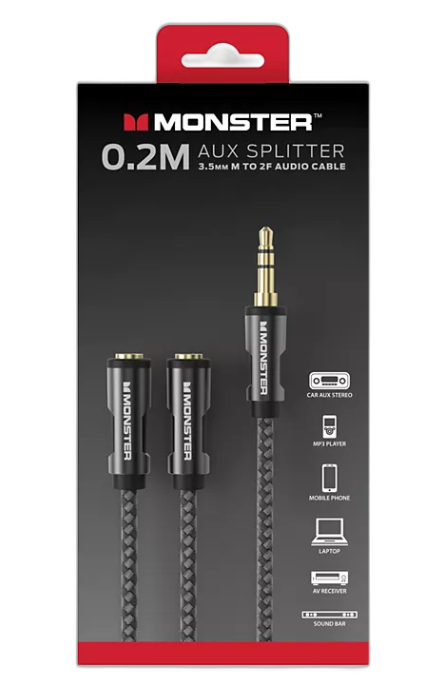 MONSTER CABLE ESSENTIAL REPARTITEUR JACK 3.5MM M/2F 0.15M - Couleur Noir
