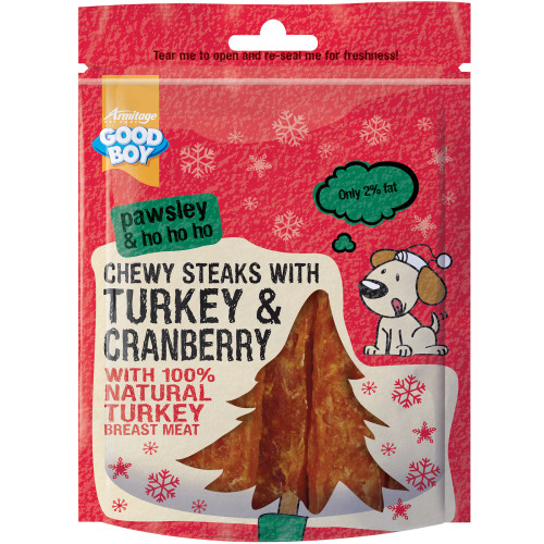 Good Boy Pawsley Chewy Steaks with Turkey & Cranberry Dog Treats