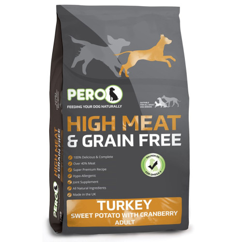 Pero High Meat & Grain Free Turkey, Sweet Potato & Cranberry Adult Dog Food 12kg x 2