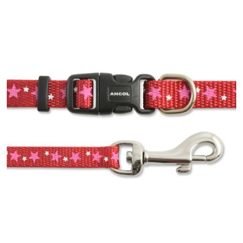 Ancol Small Bite Puppy Stars Collar & Lead Puppy Set in Red