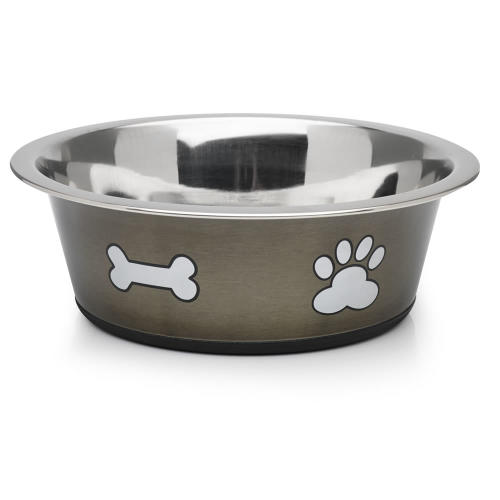 Classic Posh Paws Stainless Steel Grey Dog Bowl