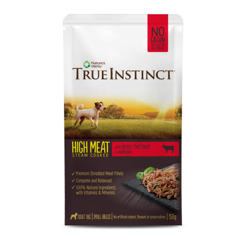 True Instinct High Meat Fillets Chicken with Grass-fed Beef Small Breed Wet Dog Food Pouches