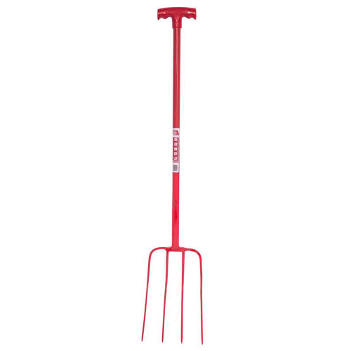Red Gorilla Tubular Manure Fork 4 Prong T-Grip Red