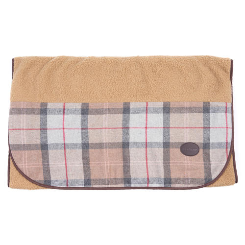 Barbour Wool Touch Blanket in Taupe & Pink Tartan