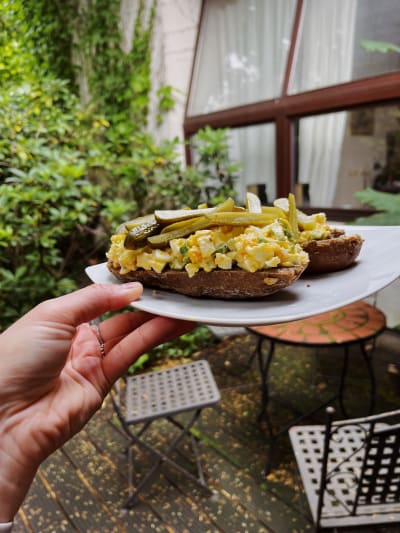 Ljubljana, homemade egg salad cover