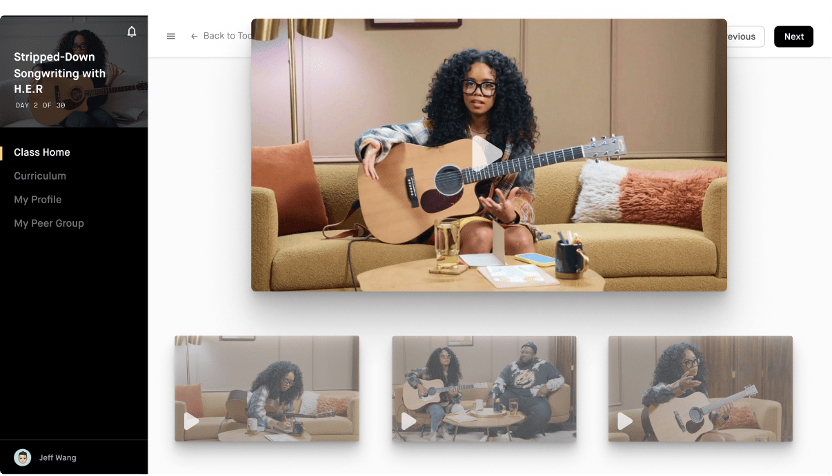Access the pre-recorded videos at any time and learn from H.E.R. as she writes two original songs from scratch