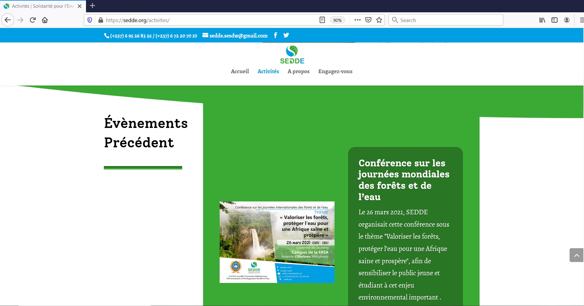 Aperçu de la page événement du site de l'association SEDDE