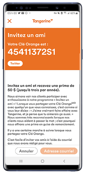 Use this referral code when signing up with Tangerine
