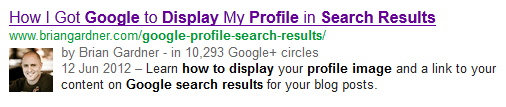 Search result with a profile pic