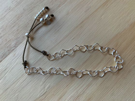 Bracelet chaîne coeur 15cm réglable et perles de finition - Argent massif 925 - Les fées chouettes