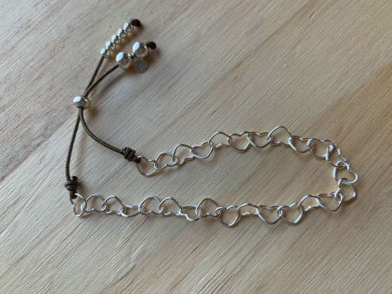 Bracelet chaîne coeur 15cm réglable et perles de finition - Argent massif 925 - Les fées chouettes