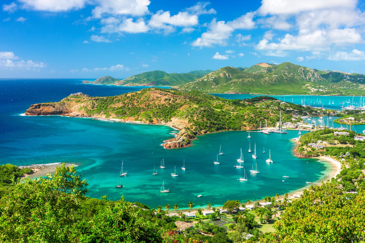 Shirley Heights, Antigua overlooking English Harbour viewed on a beautiful day.