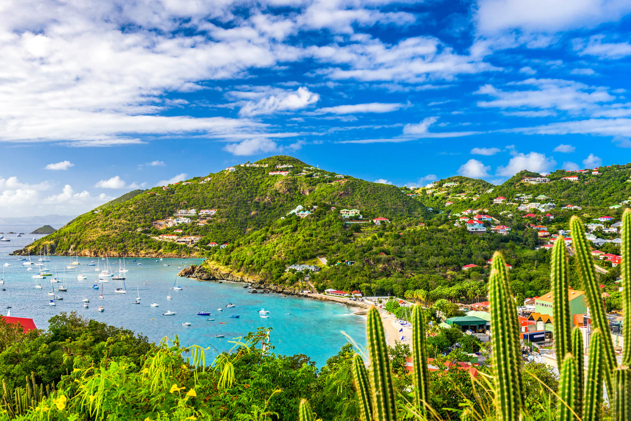 Saint Barthelemy skyline and harbor in the West Indies of the Caribbean.